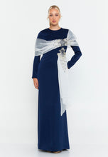 Load image into Gallery viewer, Long-Sleeve Slim-Fit Evening Gown with Draped Shoulder Detail and Floor-Length Hem