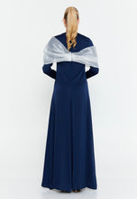 Load image into Gallery viewer, Long-Sleeve Slim-Fit Evening Gown with Draped Shoulder Detail and Floor-Length Hem