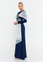 Load image into Gallery viewer, Long-Sleeve Slim-Fit Evening Gown with Draped Shoulder Detail and Floor-Length Hem