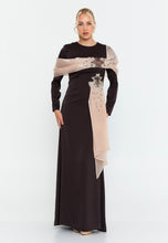 Load image into Gallery viewer, Long-Sleeve Slim-Fit Evening Gown with Draped Shoulder Detail and Floor-Length Hem