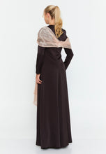 Load image into Gallery viewer, Long-Sleeve Slim-Fit Evening Gown with Draped Shoulder Detail and Floor-Length Hem