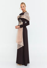 Load image into Gallery viewer, Long-Sleeve Slim-Fit Evening Gown with Draped Shoulder Detail and Floor-Length Hem