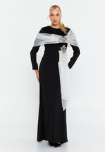 Load image into Gallery viewer, Long-Sleeve Slim-Fit Evening Gown with Draped Shoulder Detail and Floor-Length Hem
