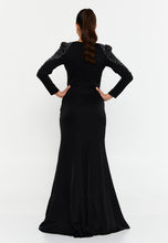 Load image into Gallery viewer, Elegant Long-Sleeve Evening Gown with Slim Fit and High Slit Design
