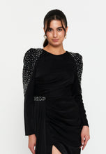 Load image into Gallery viewer, Elegant Long-Sleeve Evening Gown with Slim Fit and High Slit Design