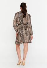 Load image into Gallery viewer, Long-Sleeve Printed Mini Dress with Waist-Cinching Design and A-Line Hem