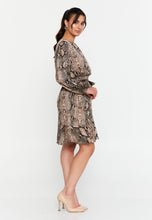 Load image into Gallery viewer, Long-Sleeve Printed Mini Dress with Waist-Cinching Design and A-Line Hem