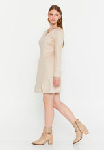 Load image into Gallery viewer, V-Neck Long-Sleeve Mini Dress with Waist Detail and Side Slit Hem