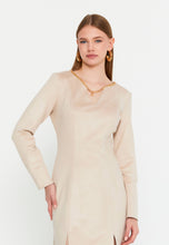 Load image into Gallery viewer, V-Neck Long-Sleeve Mini Dress with Waist Detail and Side Slit Hem