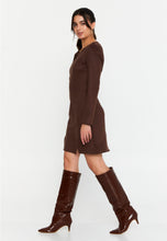 Load image into Gallery viewer, V-Neck Long-Sleeve Mini Dress with Waist Detail and Side Slit Hem