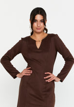 Load image into Gallery viewer, V-Neck Long-Sleeve Mini Dress with Waist Detail and Side Slit Hem