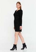 Load image into Gallery viewer, V-Neck Long-Sleeve Mini Dress with Waist Detail and Side Slit Hem